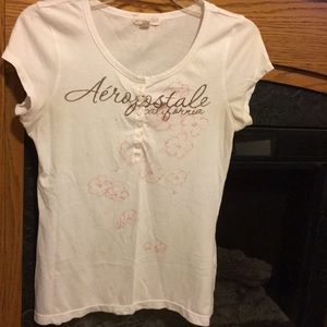Aeropostale, White w/orange flowers, Short sleeve